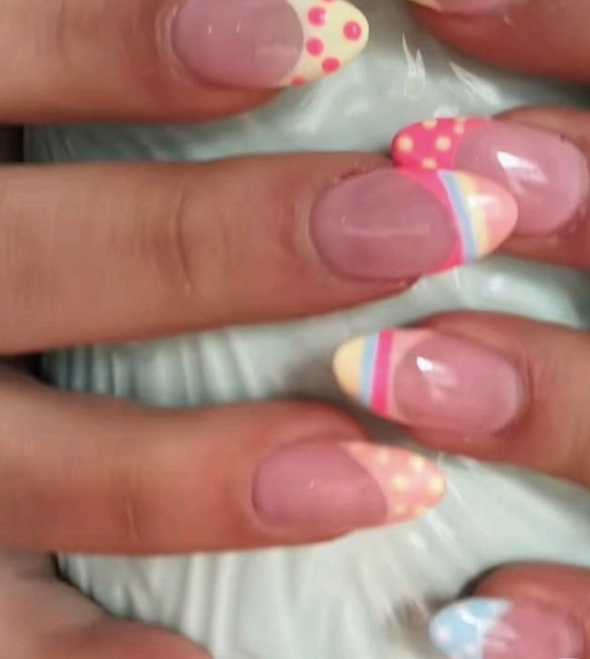 Pastel candy striped French tips